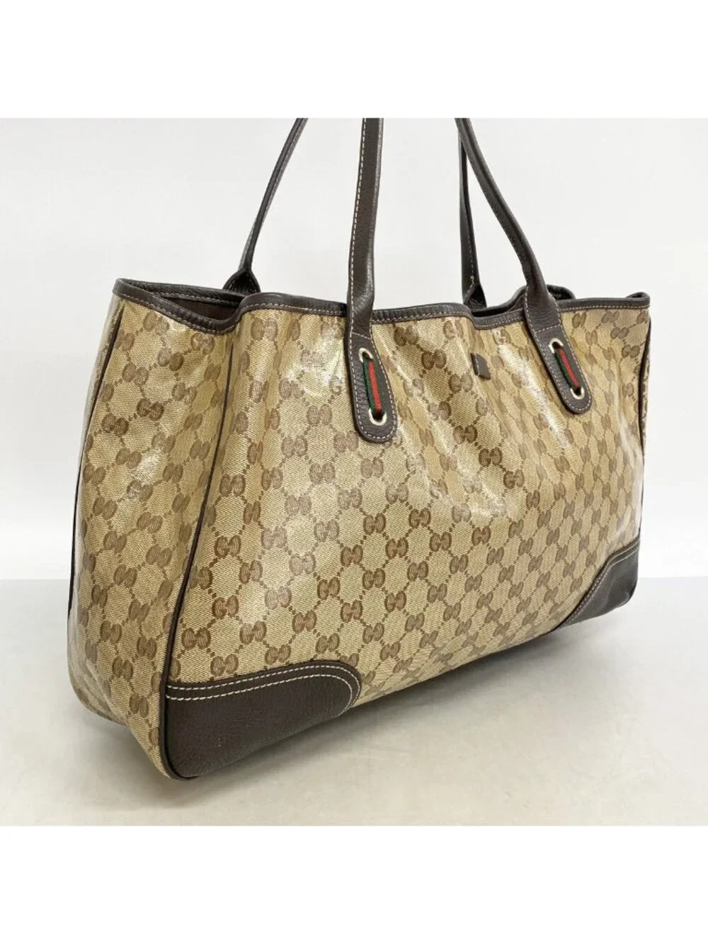 Gucci Tote Sherry Line GG Crystal Beige Brown Champagne Gold